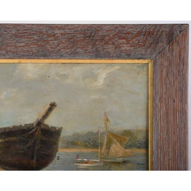Antique Coastal Sailboat Coast Marine Oil Painting Beach Shipwreck For Sale - Image 4 of 9