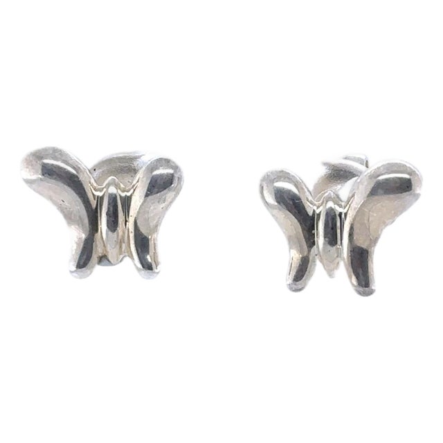 Tiffany & Co. Sterling Silver Elsa Peretti Butterfly Stud Earrings 3.1g, Pair For Sale