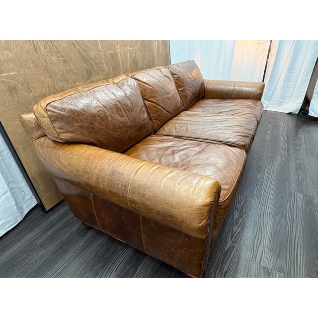 Rh Original Lancaster Leather 3-Cushion Sofa – 7' Petite 38"d | Italian Brompton Cocoa | Down-Feather | Pre-Owned For Sale - Image 13 of 18