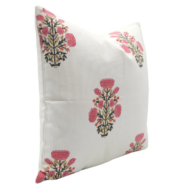 Rustic Block Printed Decorative Floral Pillow Cover 22x22 Inch- Swadesh For Sale - Image 3 of 5