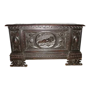 Antique Italian Carved Walnut Cassone 17th Century
