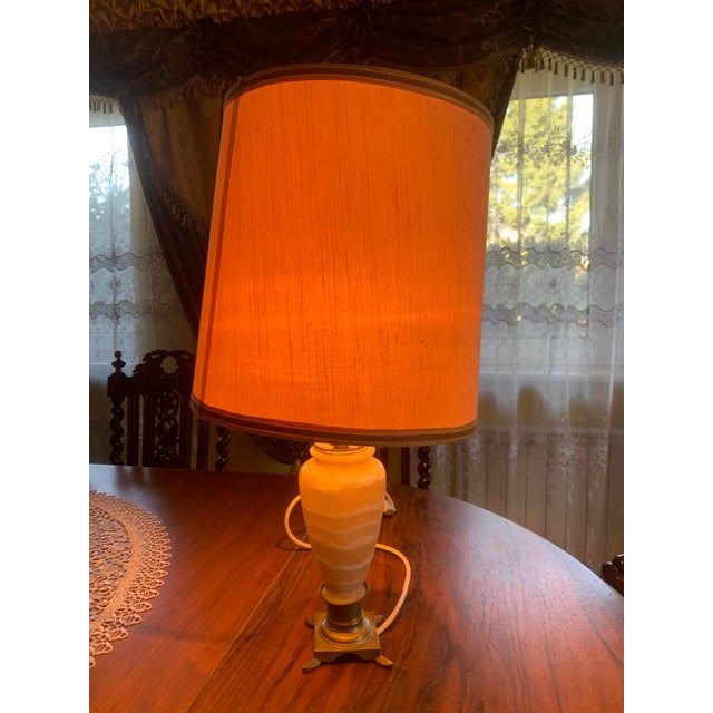 Neoclassical Brass and Stone Table Lamp, 1950s For Sale - Image 9 of 18