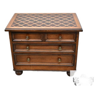 Vintage French Louis XIII Style Small 3 Drawer Accent Chest W/Parquet Top For Sale