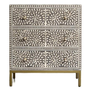 Arabesque Bone Inlay Three-Drawer Chest - Grey by House of Jaipur For Sale