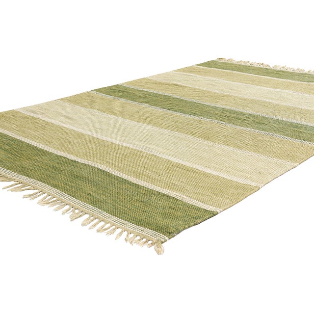 79361 Vintage Swedish Rollakan Rug, 04'06 x 06'11. The Nordic Verdure: A Scandinavian Modern Swedish Masterpiece of Quiet...