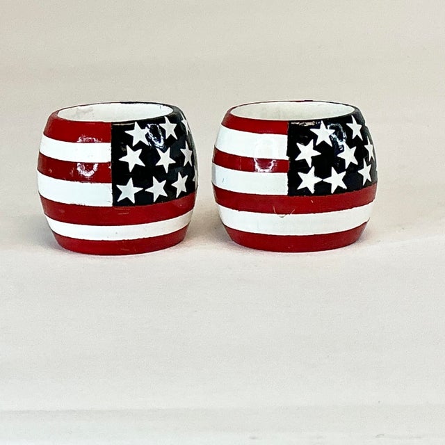 Wood Vintage Americana Painted Wood Flag Motif Napkin Rings - Set of 6. For Sale - Image 7 of 7