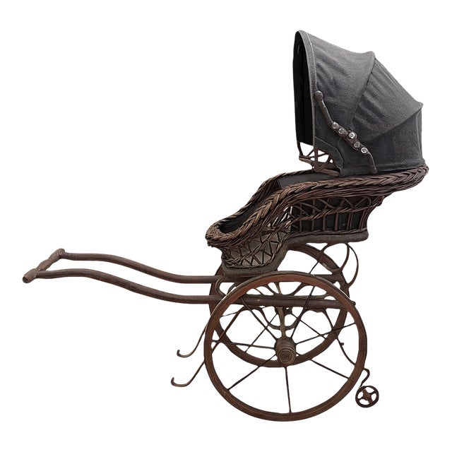 Antique Victorian Wicker Doll Carriage — Twisted Wicker & Iron Pram c.1890 For Sale