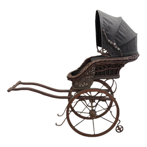 Antique Victorian Wicker Doll Carriage — Twisted Wicker & Iron Pram c.1890