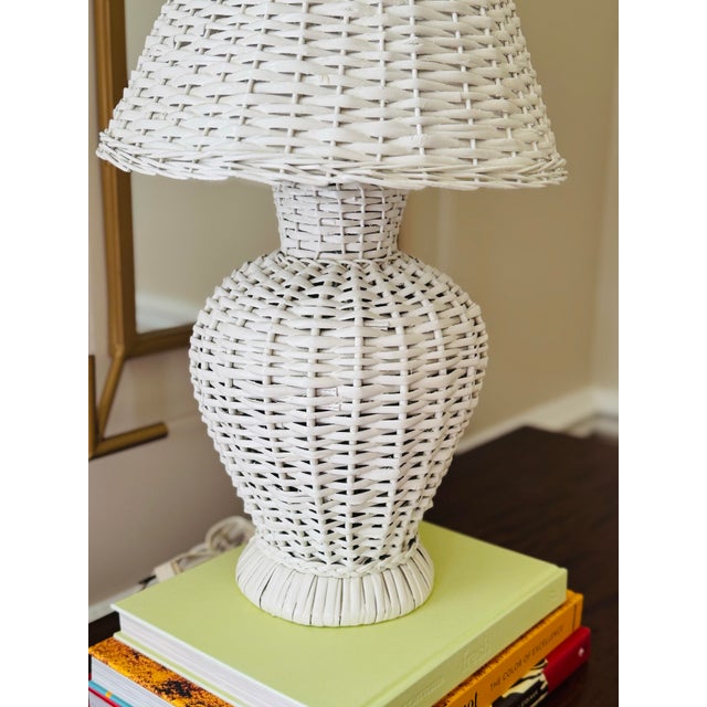 The cutest lamp! Perfect working condition- vintage white wicker lamp. The shade and lamp are wicker. This lamp will add...