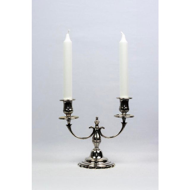 Silver Two-Light Candlesticks in Silver-Plated Metal, 1890s, Set of 2 For Sale - Image 8 of 13