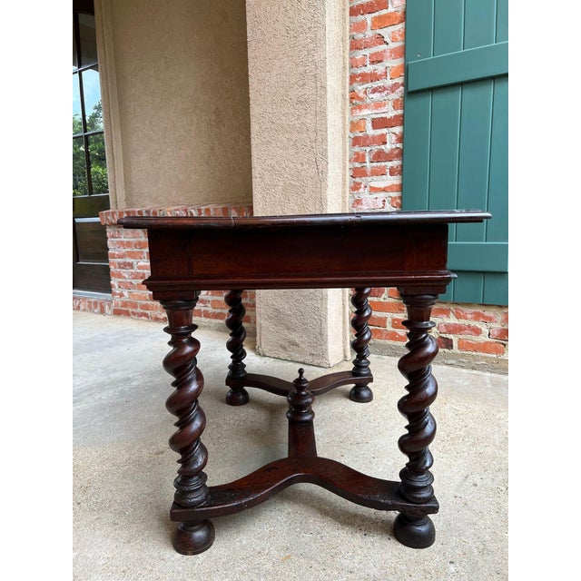 Antique English Barley Twist Writing Table Library Desk Jacobean Walnut C1880 For Sale - Image 12 of 18