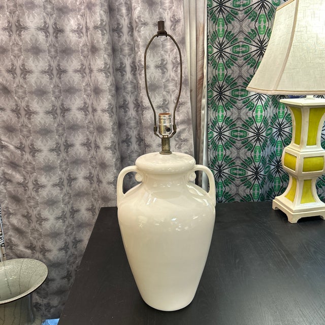 White White Ceramic Amphora Style Lamp For Sale - Image 8 of 9
