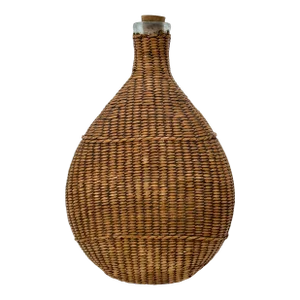 Antique Mid 19th Century American Finely Woven Basket Covered Hand Blown Glass "Tear Drop" Whiskey Flask