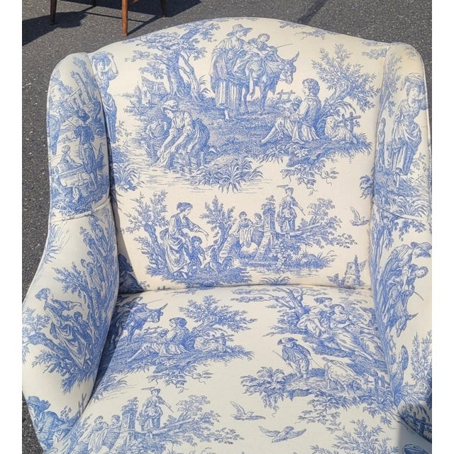 Textile Vintage French Chaise Chair Toile Fabric For Sale - Image 7 of 10