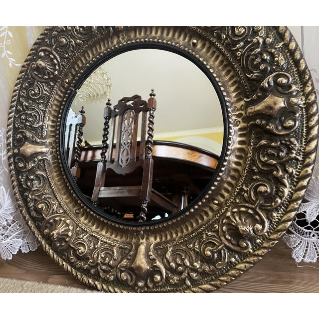French-Style Round Mirror with Brass Frame, 1970s For Sale - Image 6 of 18