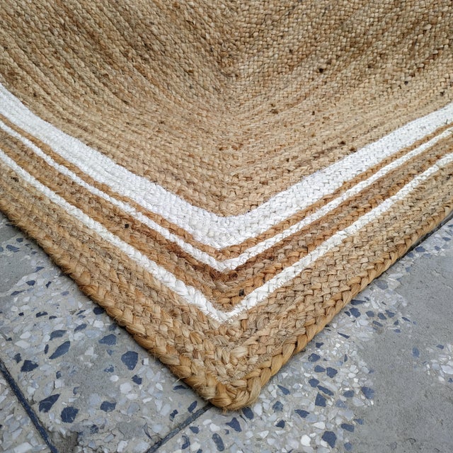 Handwoven Organic Natural Jute Area Rug With Ivory Framed Border For Sale - Image 6 of 10