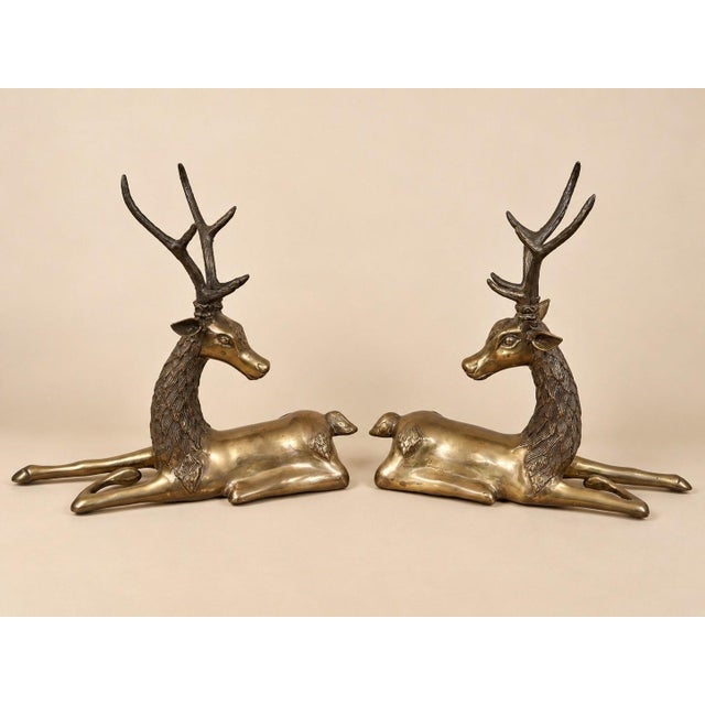 Two-Tone Brass Reclining Deers, 1960s, Set of 2 For Sale - Image 12 of 12