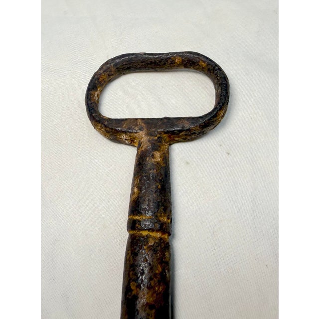 Large Rare 18th Century Hand Wrought Iron Open Barrel Shaft Bit Skeleton Key For Sale - Image 4 of 10