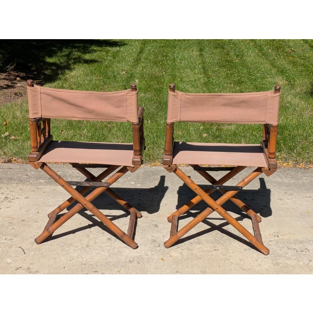 Pair of Vintage Faux Bamboo X Frame Folding Safari Chairs For Sale - Image 4 of 11
