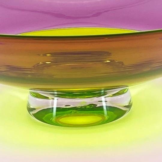 Nicholas Kekic Signed 15-Inch Two-Color Incalmo Bowl (Hyacinth and Lime With Clear Base) Large Centerpiece Bowl For Sale - Image 11 of 16