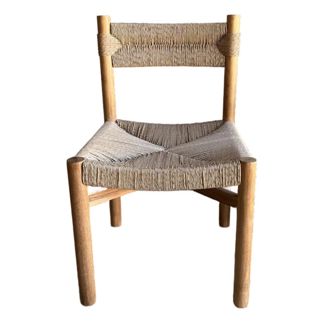Indoor Outdoor Solid Teak Wood and Woven Twist Natural Rope Dining Chairs For Sale