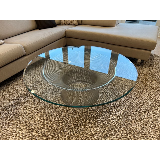 1960s 1960s 42 Inch Round Coffee Table With Nickel Base Attributed Knoll Platner For Sale - Image 5 of 7