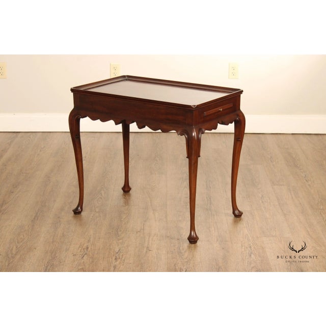 High Quality American Made Mahogany Tea Table with Scalloped Apron and Two Pull Out Writing Surfaces