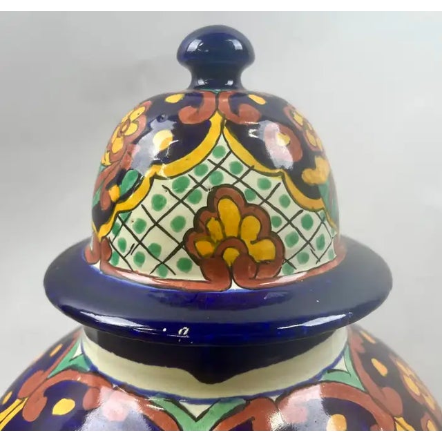 Mexican Talavera Multi-Color Handmade Pottery Lidded Vase or Urn For Sale In New York - Image 6 of 14