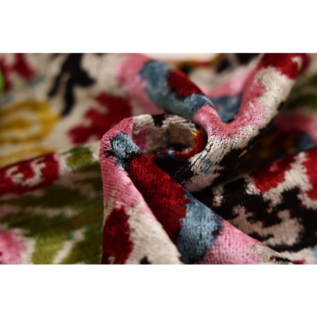 Textile Hand-Knotted Vibrant Floral Silk Velvet Lumbar - 16x24 Pink & Yellow For Sale - Image 7 of 8