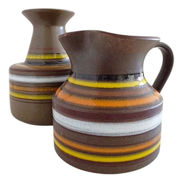 Fascie Colorate Vase and Pitcher by Aldo Londi for Bitossi, Italy, 1960s, Set of 2 For Sale