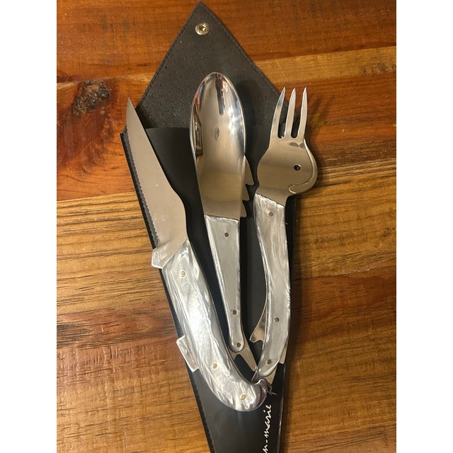 Vintage 1980s Jean-Marie Patois "Esotismo" Flatware Set - Service for 4 With Original Signed Pouches - 12 pcs For Sale - Image 4 of 11