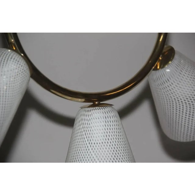 Mid-Century Modern Brass, Reticello & Murano Glass Ceiling Lamp For Sale - Image 3 of 9