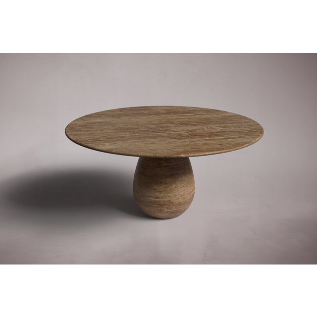 Postmodern Pearl Noche Travertine Round Dining Table 60" For Sale - Image 3 of 5