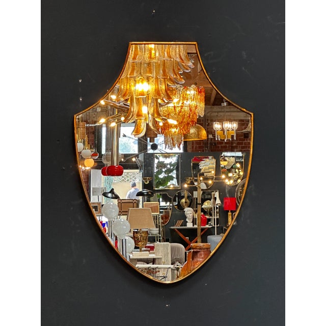 Metal Vintage Italian Curvilinear Brass Wall Mirror 1960s For Sale - Image 7 of 7
