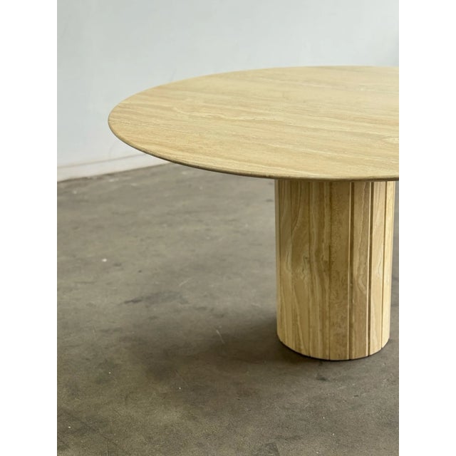 White Vintage Travertine Pedestal Dining Table For Sale - Image 8 of 10
