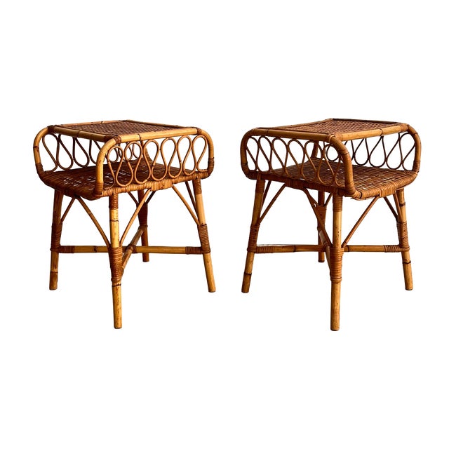 Mid-Century Italian Bamboo and Rattan Nightstands, 1960s, Set of 2 For Sale