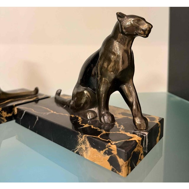 Beige French Art Deco Sculptural Bookends with Panthers by Tedd, 1930s, Set of 2 For Sale - Image 8 of 10