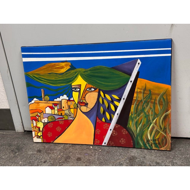 Late 20th Century Arkone Cubist Abstract Original Painting, Signed For Sale - Image 11 of 12