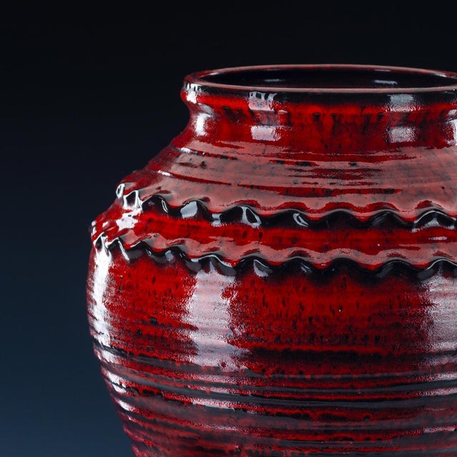 Red and Black-Colored Ceramic Model 106 1145 Floor Vase from Jasba, Germany, 1960s For Sale - Image 6 of 7