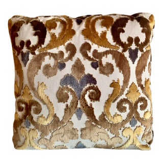 Gold and Tan Thick and Heavy Square Cutout Upholstery Woven Vintage Pillow For Sale
