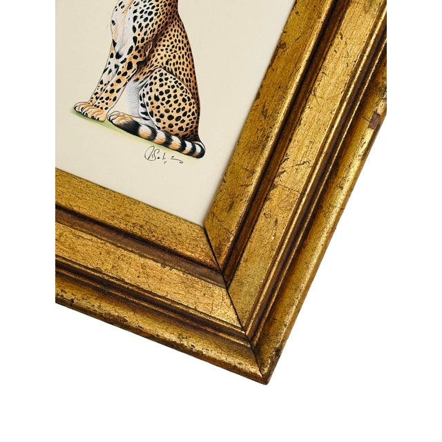 Wood Original Hand-Painted Leopard Painting in a Gilded Frame For Sale - Image 7 of 9