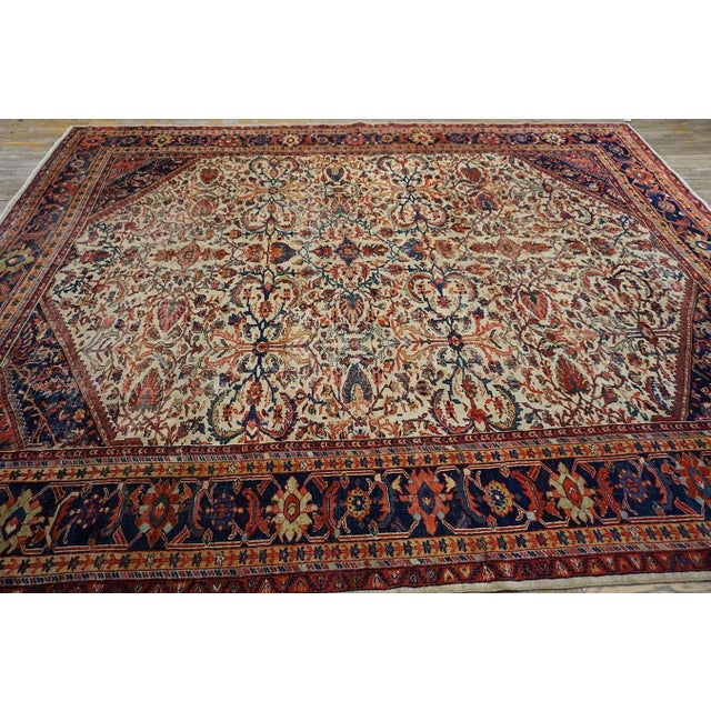 Late 19th Century Stunning Ivory Open Field and Allover Design Sultanabad Style Antique Persian Rug For Sale - Image 5 of 12
