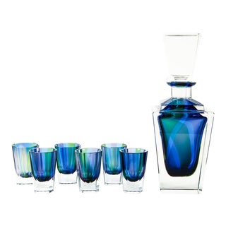 Mid 20th Century Cut Crystal Liqueur Decanter Set - Set of 7 For Sale