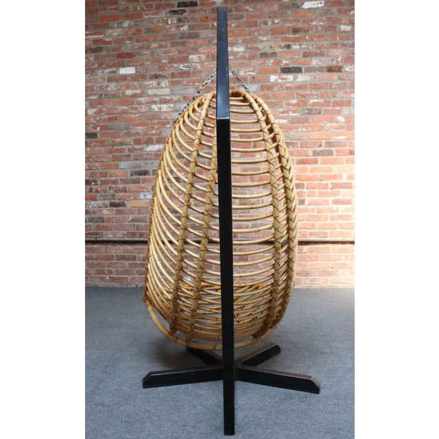 Wood Vintage Bamboo and Rattan Hanging Parrot Chair With Cantilever Steel Frame For Sale - Image 7 of 18