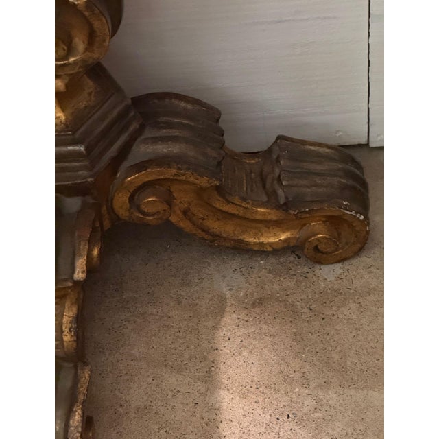 Pair of Italian Giltwood Demilune Consoles With Marble Tops For Sale - Image 11 of 12