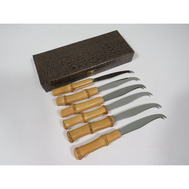Vintage Italian Cheese Cutlery in Bamboo and Stainless Steel, 1960s, Set of 6 For Sale - Image 6 of 6