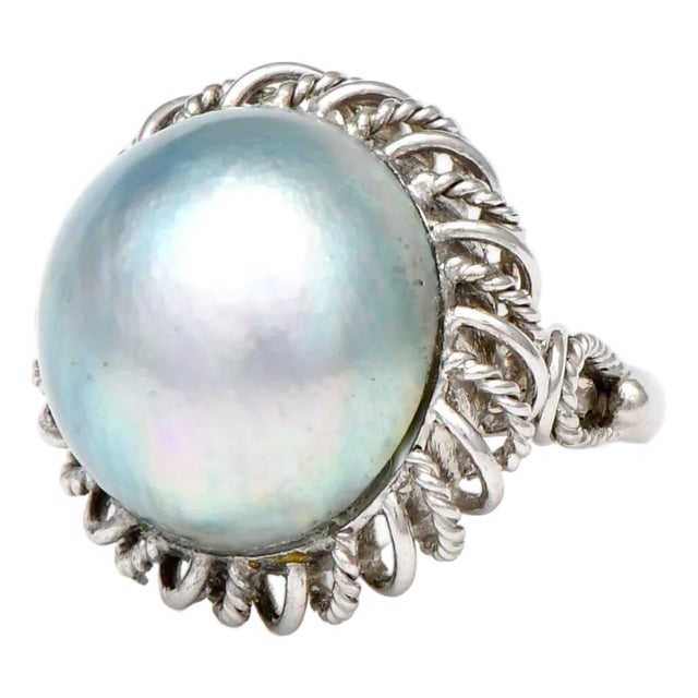 14KW Large Mabe Pearl Ring, size 6 For Sale