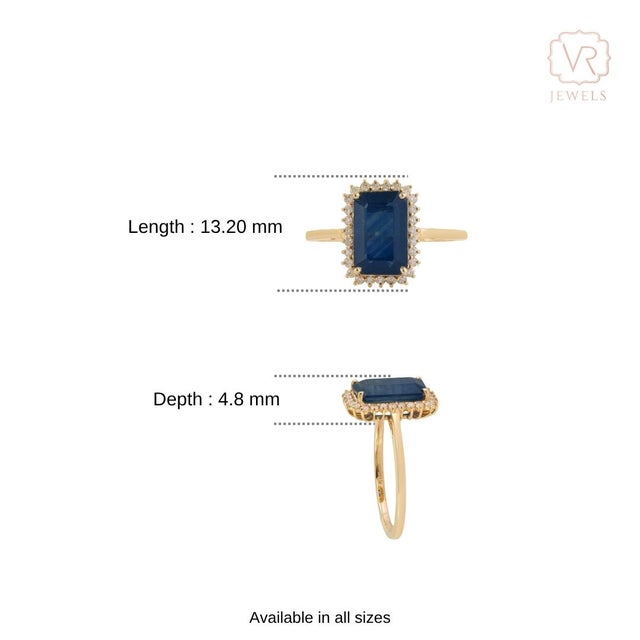 3.31ct Emerald-Cut Blue Sapphire Diamond Modern Engagement Ring Size 5 in 14k Gold For Sale - Image 12 of 18