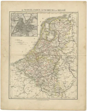 Antique Map of the Netherlands, Belgium and Luxembourg by Petri, 1873