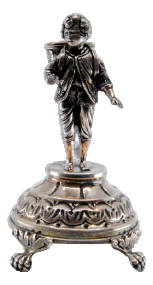 Silver Toothpick Holder with Boy Carrying Basket